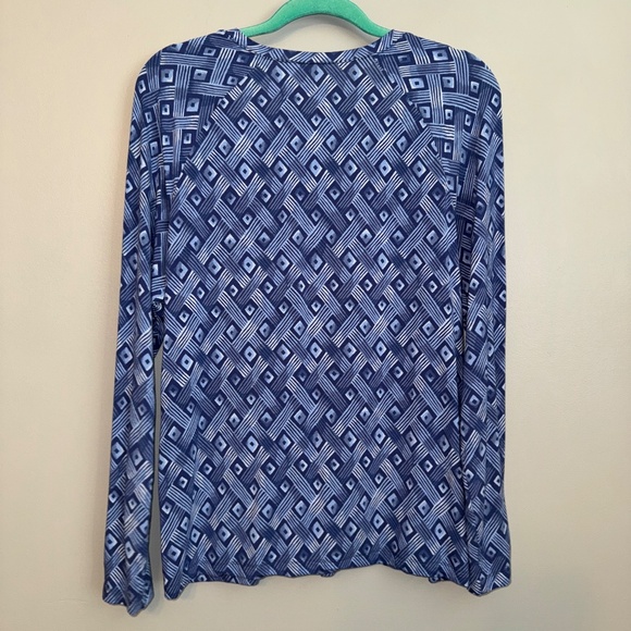 EUC J. McLaughlin Jana Long Sleeve Top in Blue Geometric Print Size Large - Picture 6 of 7